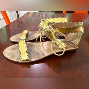 Loeffler Randall Gold Lace up gladiator Sandals